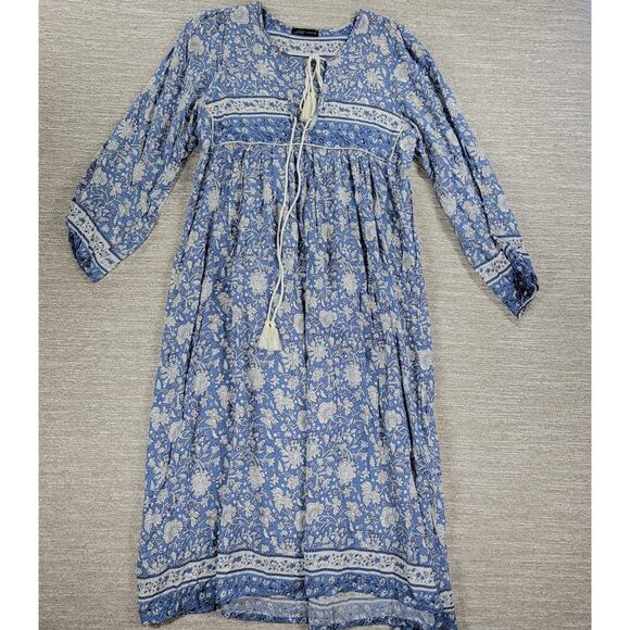 VTG Lance Cade Maxi Dress Womens M Blue Floral Tassels Lightweight Boho Cottage - Picture 1 of 16
